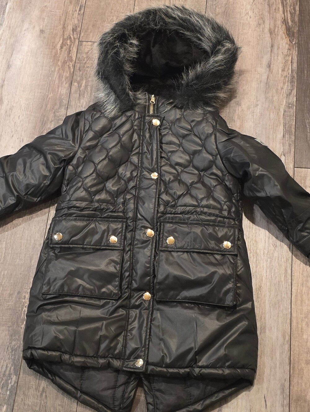 NWT London Fog Girls Black Quilted Puffer Parka Jacket Size LG 6x S(7/8)*Read*